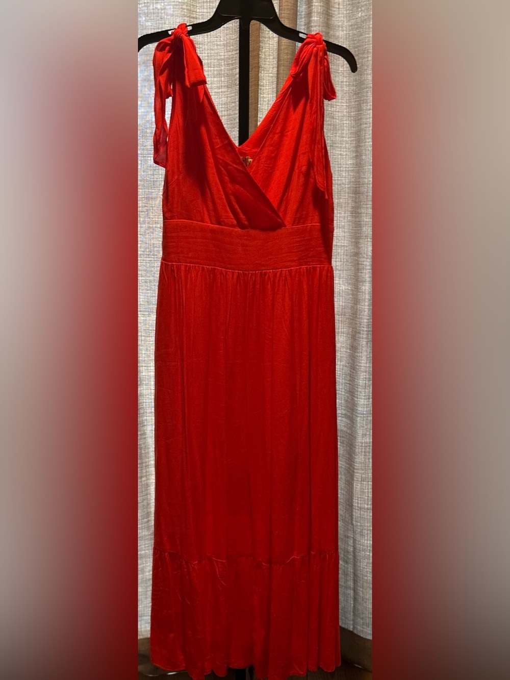 Molly Bracken Red/Orange Maxi Dress with Gathered Waist
